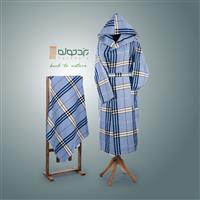 حوله تنپوش نخی سنتی یزدی طرح چهارخونه فلورا آبی پررنگ (صادراتی)