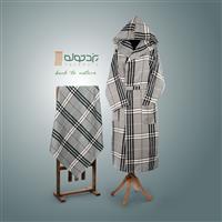 حوله تنپوش نخی سنتی یزدی طرح چهارخونه فلورا خاکستری (صادراتی)